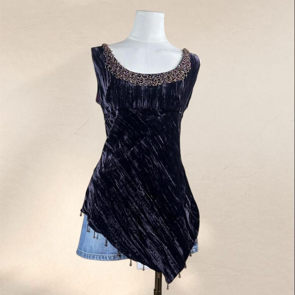 E by ECI black Whimsigoth Velvet Beaded Asymmetrical Top